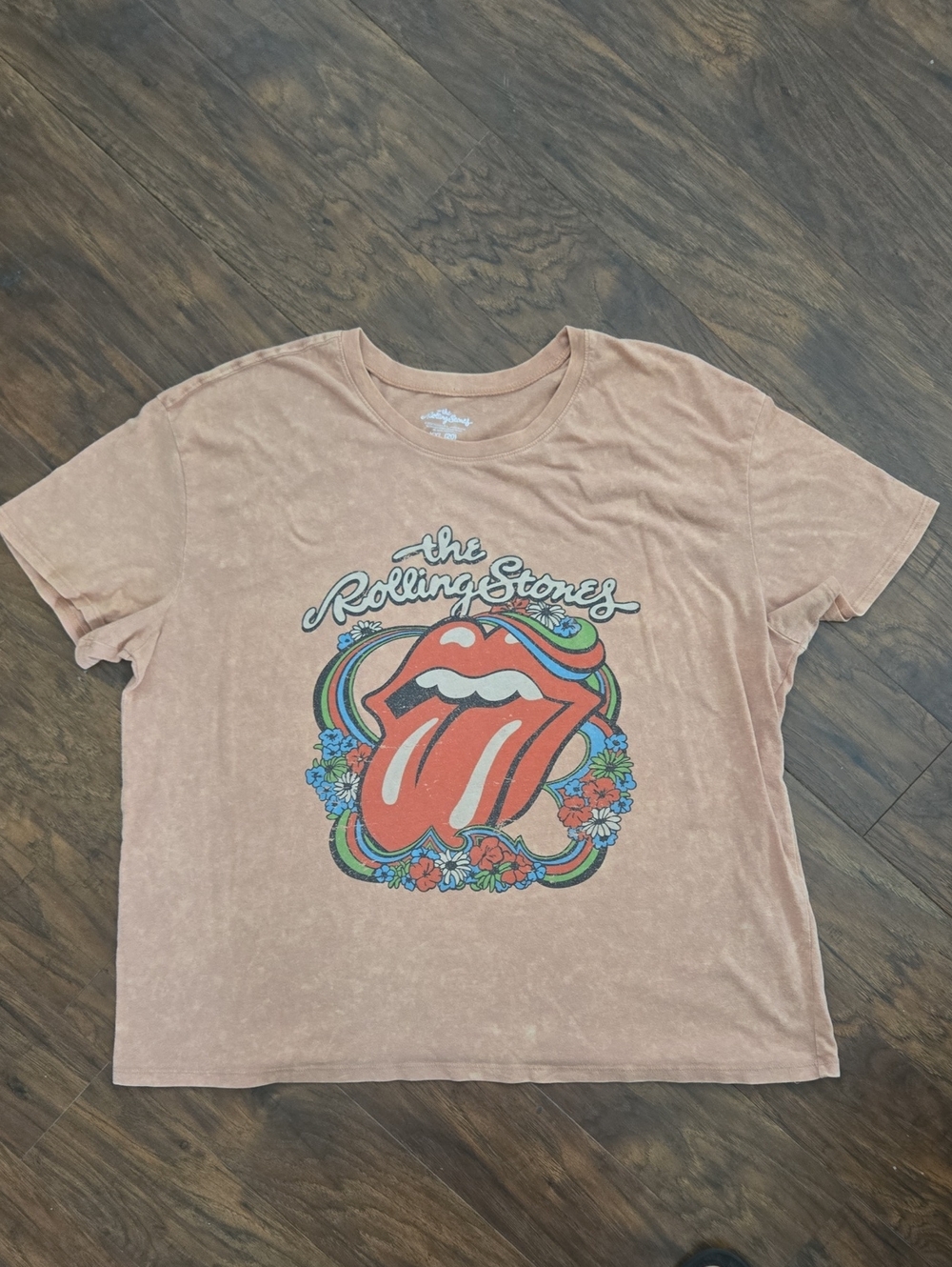 The Rolling Stones Floral Tongue Graphic Tee Terracotta Orange Youth XXL_0106